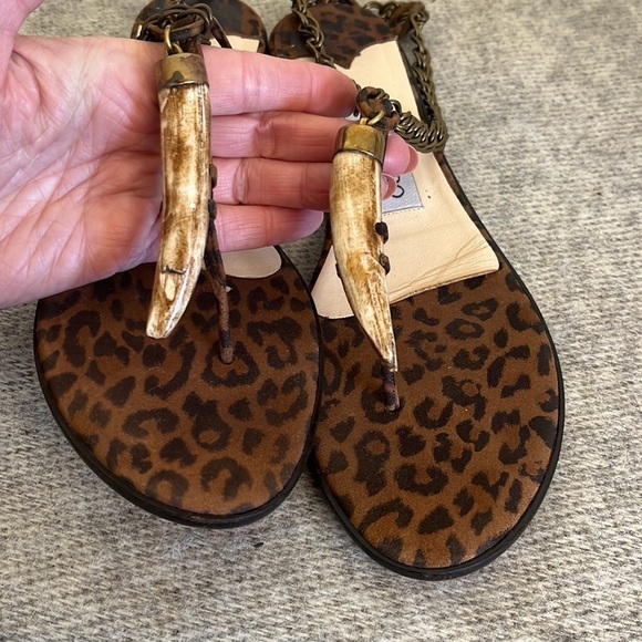 Jimmy Choo flat sandals, Leopard, bone and brass chain Size 37/ US 6.5 - Picture 2 of 16